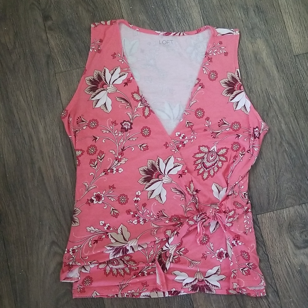 LOFT Pink Floral Wrap Tank Top